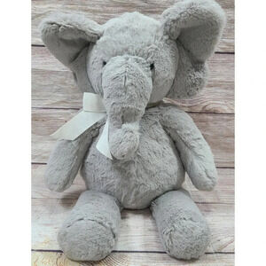 Pottery Barn Kids Plush Elephant Stuffed Animal Gray White Ribbon 16" 2013 Soft